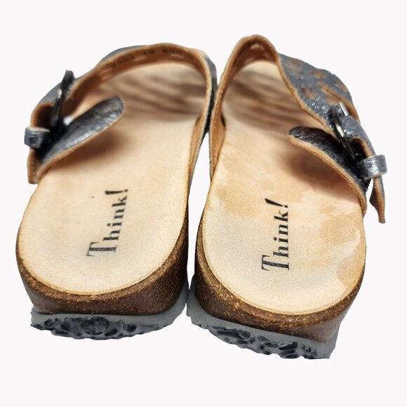 Think! Womens size 8 Mizzi Silver Leather Cut-Out Mule Sandals New - Picture 3 of 9